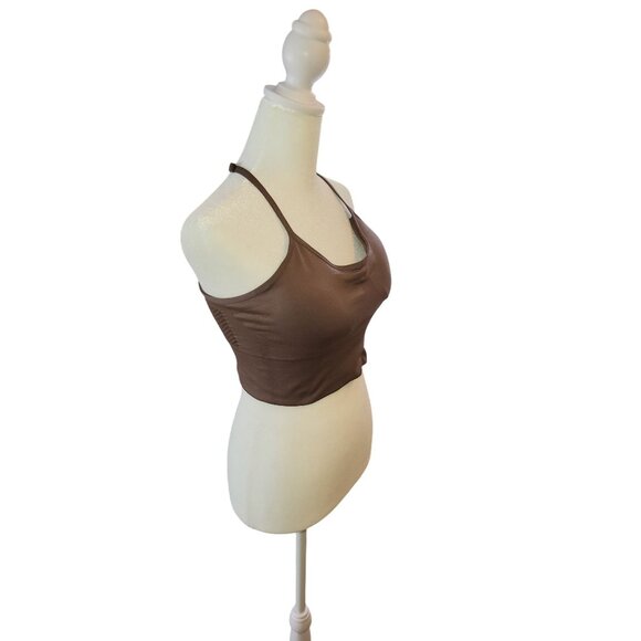 PLT Brown Strappy Back Padded Sports Bra Mesh Back Adjustable Strap Small - Picture 2 of 5